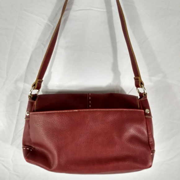Red Pebbled Faux Leather Bag Heavy Stitch 13X8 - Picture 3 of 8